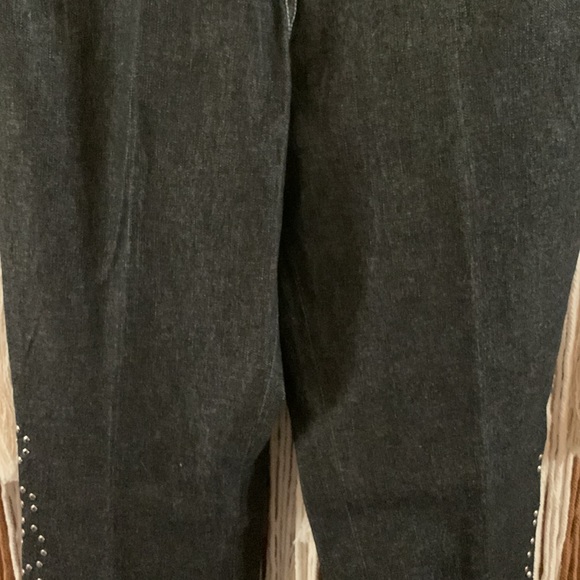 Moda International Dark Wash Denim Silver Studded Flare Jeans Size 10 - Picture 5 of 11